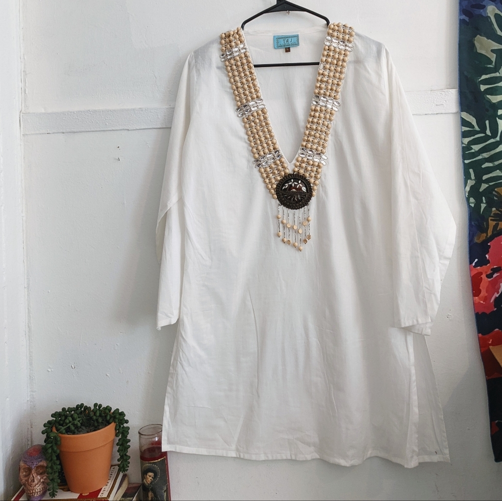 TAJ Beaded Embellished Tunic Dress - Designer Beach Summer Vacation Resort